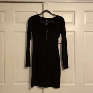 So Black Ribbed Long Sleeve Fitted Dress